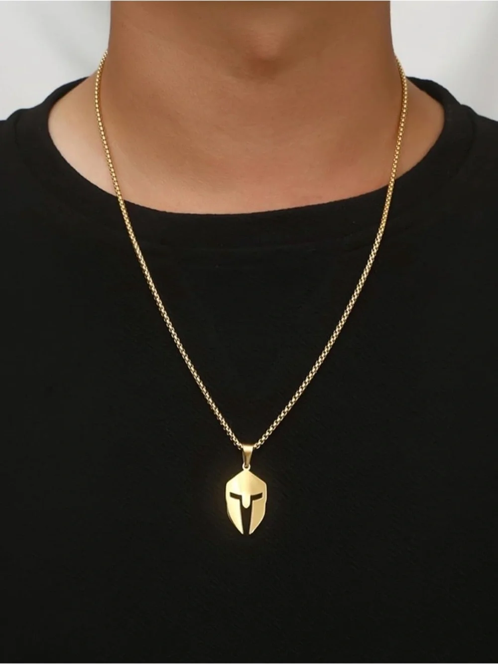 Gold Spartan Knight Stainless Steel Helmet Pendant Necklace